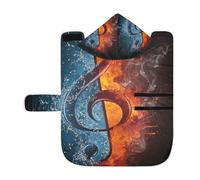 Kjovgcb Soft Pet Towel Coat for Dogs Cats, Absorbent Bathrobe Quick-Dry Bath Robe with Hood Adjustable Collar & Belly Strap, M Print Music Notes with Ice and Fire On Black