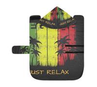 Kjovgcb Soft Pet Towel Coat for Dogs Cats, Absorbent Bathrobe Quick-Dry Bath Robe with Hood Adjustable Collar & Belly Strap, M Print Relax Reggae Music Grounge Palm Trees On Black