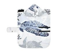 Kjovgcb Soft Pet Towel Coat for Dogs Cats, Absorbent Bathrobe Quick-Dry Bath Robe with Hood Adjustable Collar & Belly Strap, M Print Blue Corals Sea Turtle Swimming Undersea