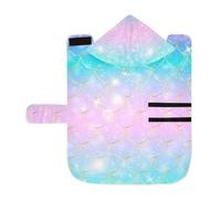 Kjovgcb Soft Pet Towel Coat for Dogs Cats, Absorbent Bathrobe Quick-Dry Bath Robe with Hood Adjustable Collar & Belly Strap, M Print Colorful Mermaid Tail Scales Glitter Squama Scale