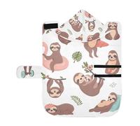 Kjovgcb Soft Pet Towel Coat for Dogs Cats, Absorbent Bathrobe Quick-Dry Bath Robe with Hood Adjustable Collar & Belly Strap, S Print Funny Cute Sloth Set Do Different Actions Seamless