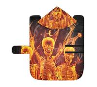 Kjovgcb Soft Pet Towel Coat for Dogs Cats, Absorbent Bathrobe Quick-Dry Bath Robe with Hood Adjustable Collar & Belly Strap, M Print Three Fire Skeletons On Black