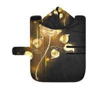 Kjovgcb Soft Pet Towel Coat for Dogs Cats, Absorbent Bathrobe Quick-Dry Bath Robe with Hood Adjustable Collar & Belly Strap, S Print Glowing Golden Rose on Black