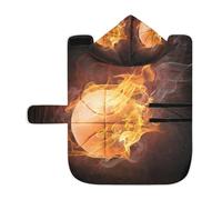 Kjovgcb Soft Pet Towel Coat for Dogs Cats, Absorbent Bathrobe Quick-Dry Bath Robe with Hood Adjustable Collar & Belly Strap, M Print Flaming Basketball with Fire Smoke On Black