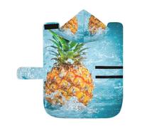 Kjovgcb Soft Pet Towel Coat for Dogs Cats, Absorbent Bathrobe Quick-Dry Bath Robe with Hood Adjustable Collar & Belly Strap, S Print Fresh Pineapple in Turquoise Water Splashes