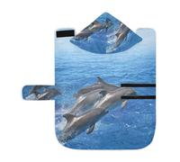 Kjovgcb Soft Pet Towel Coat for Dogs Cats, Absorbent Bathrobe Quick-Dry Bath Robe with Hood Adjustable Collar & Belly Strap, M Print Marine Dolphins Jumping Out of Blue Sea Water Sky Clouds