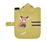 Kjovgcb Soft Pet Towel Coat for Dogs Cats, Absorbent Bathrobe Quick-Dry Bath Robe with Hood Adjustable Collar & Belly Strap, S Print Red Panada On Earth-Yellow