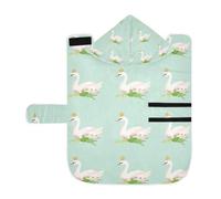 Kjovgcb Soft Pet Towel Coat for Dogs Cats, Absorbent Bathrobe Quick-Dry Bath Robe with Hood Adjustable Collar & Belly Strap, S Print White Swan with Gold Crown Seamless On Green