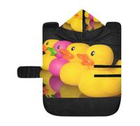 Kjovgcb Soft Pet Towel Coat for Dogs Cats, Absorbent Bathrobe Quick-Dry Bath Robe with Hood Adjustable Collar & Belly Strap, S Print Yellow Pink Rubber Duck On Black