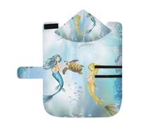 Kjovgcb Soft Pet Towel Coat for Dogs Cats, Absorbent Bathrobe Quick-Dry Bath Robe with Hood Adjustable Collar & Belly Strap, M Print Two Mermaids Dolphins Sea Turtle Undersea World