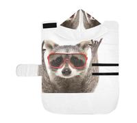 Kjovgcb Soft Pet Towel Coat for Dogs Cats, Absorbent Bathrobe Quick-Dry Bath Robe with Hood Adjustable Collar & Belly Strap, S Print Funny Raccoons with Sunglasses Pose
