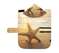 Kjovgcb Soft Pet Towel Coat for Dogs Cats, Absorbent Bathrobe Quick-Dry Bath Robe with Hood Adjustable Collar & Belly Strap, M Print Starfish on The Beach. Summer Time at Sunrise