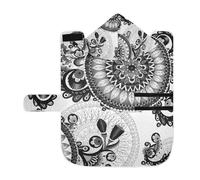 Kjovgcb Soft Pet Towel Coat for Dogs Cats, Absorbent Bathrobe Quick-Dry Bath Robe with Hood Adjustable Collar & Belly Strap, S Print Floral Ethnic Abstract Seamless Flowers Black White