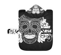 Kjovgcb Soft Pet Towel Coat for Dogs Cats, Absorbent Bathrobe Quick-Dry Bath Robe with Hood Adjustable Collar & Belly Strap, S Print Sugar Skull Day of The Dead Black White On Black