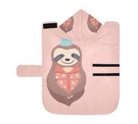 Kjovgcb Soft Pet Towel Coat for Dogs Cats, Absorbent Bathrobe Quick-Dry Bath Robe with Hood Adjustable Collar & Belly Strap, M Print Pink Sloth with Cap Heart