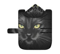 Kjovgcb Soft Pet Towel Coat for Dogs Cats, Absorbent Bathrobe Quick-Dry Bath Robe with Hood Adjustable Collar & Belly Strap, M Print Scary Black Cat Face On Black
