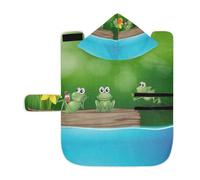 Kjovgcb Soft Pet Towel Coat for Dogs Cats, Absorbent Bathrobe Quick-Dry Bath Robe with Hood Adjustable Collar & Belly Strap, M Print Three Green Frogs on The Log Yellow Flowers Green