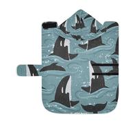 Kjovgcb Soft Pet Towel Coat for Dogs Cats, Absorbent Bathrobe Quick-Dry Bath Robe with Hood Adjustable Collar & Belly Strap, S Print Orcas Killer Whales Jump Swim in The Water