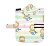 Kjovgcb Soft Pet Towel Coat for Dogs Cats, Absorbent Bathrobe Quick-Dry Bath Robe with Hood Adjustable Collar & Belly Strap, M Print Hand Drawn Mermaid Blond Hair Blue Tail On Stripes