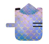 Kjovgcb Soft Pet Towel Coat for Dogs Cats, Absorbent Bathrobe Quick-Dry Bath Robe with Hood Adjustable Collar & Belly Strap, S Print Mermaid Tail Scales Colorful Gold Fish Scales Purple