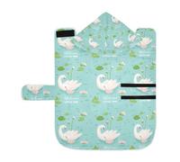 Kjovgcb Soft Pet Towel Coat for Dogs Cats, Absorbent Bathrobe Quick-Dry Bath Robe with Hood Adjustable Collar & Belly Strap, M Print Swan Parent with Water Lily Flowers Green Leaves Pond