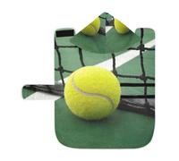 Kjovgcb Soft Pet Towel Coat for Dogs Cats, Absorbent Bathrobe Quick-Dry Bath Robe with Hood Adjustable Collar & Belly Strap, M Print Tennis Ball Near The Net Green
