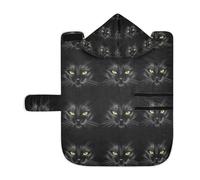 Kjovgcb Soft Pet Towel Coat for Dogs Cats, Absorbent Bathrobe Quick-Dry Bath Robe with Hood Adjustable Collar & Belly Strap, S Print Seamless Black Cat Face On Black