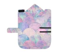 Kjovgcb Soft Pet Towel Coat for Dogs Cats, Absorbent Bathrobe Quick-Dry Bath Robe with Hood Adjustable Collar & Belly Strap, S Print Mermaid Fish Scales Luxury Gold Colorful