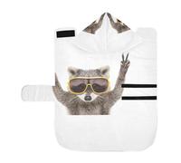 Kjovgcb Soft Pet Towel Coat for Dogs Cats, Absorbent Bathrobe Quick-Dry Bath Robe with Hood Adjustable Collar & Belly Strap, S Print Funny Raccoons with Sunglasses Pose Style