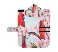 Kjovgcb Soft Pet Towel Coat for Dogs Cats, Absorbent Bathrobe Quick-Dry Bath Robe with Hood Adjustable Collar & Belly Strap, S Print Red Cardinal Bird on Branch Almonds Blossom Flowers