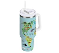 Kjovgcb Stainless Steel Travel Mug for Car, Thermal Tumbler Insulated Water Bottle Hot Cold Holder Vacuum Coffee Tea Cup 30 oz Print Cartoon World Map with Animals
