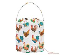 Kjovgcb Yarn Storage Knitting Basket Bin, Polyester Crochet Bag Pockets Dividers Box Organizer with Handle for Home Travel 8.3x11 in Print Colorful Roosters Chickens Farm Cockerel Seamless