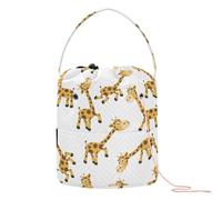 Kjovgcb Yarn Storage Knitting Basket Bin, Polyester Crochet Bag Pockets Dividers Box Organizer with Handle for Home Travel 8.3x11 in Print Little Cartoon Giraffe Seamless On Black