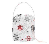 Kjovgcb Yarn Storage Knitting Basket Bin, Polyester Crochet Bag Pockets Dividers Box Organizer with Handle for Home Travel 8.3x11 in Print Big Snowflakes Red Grey on White