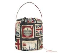 Kjovgcb Yarn Storage Knitting Basket Bin, Polyester Crochet Bag Pockets Dividers Box Organizer with Handle for Home Travel 8.3x11 in Print Union Jack, Parliament, Big Ben and London Stamps