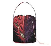 Kjovgcb Yarn Storage Knitting Basket Bin, Polyester Crochet Bag Pockets Dividers Box Organizer with Handle for Home Travel 8.3x11 in Print Angry Red Dragon Head On Black