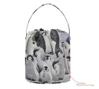 Kjovgcb Yarn Storage Knitting Basket Bin, Polyester Crochet Bag Pockets Dividers Box Organizer with Handle for Home Travel 8.3x11 in Print Emperor Penguins with Chick On Winter Snow