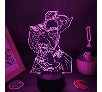 KJsdaADSA 3D Illusion Light Led Night Light Bleach Anime Figure Kurosaki Ichigo Shikai and Kuchiki Rukia Manga Birthday Fun Gift Room Table Lamp Decor Remote Control