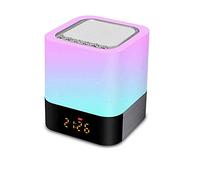 KJsdaADSA Bedside Lamp with Bluetooth Speaker,Colour Changing Touch Lamp, RGB Dimmable Bedside Night Light, Digital Alarm Clock, Gift for Teens