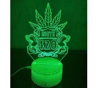 KJsdaADSA Marijuana Leaf 3D LED Table Lamp Cannabis Weed Night Light Optical Visual Illusion Home Decor Lighting 16 Colors