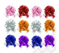 KJSHENDI Wrapping Bows for Gift Baskets: 12 Pcs 6-Inch Large Reusable Multi Color Pull Bows - Mother's Day Presents Basket Assemble Accessiroes & Outdoor Suitable Holiday Decorations