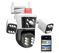 KJUEQ 12MP 6K IP Camera Three Lens Outdoor Panoramic View PTZ Camera Smart Security Protection Street Surveillance Cameras(6K Cam Add 128G)