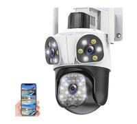 KJUEQ 15MP Outdoor Camera Three Lens PTZ Wireless Security Camera AI Tracking Smart Security Protection CCTV Surveillance Cameras(15MP Camera Add 128G)