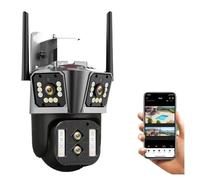 KJUEQ 16MP 8K HD IP Camera 10X Zoom Outdoor Four Lenses Three-Screen PTZ 8MP Camera Security Protection CCTV Color Night Vision(8K 16MP add 128G)