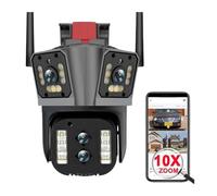 KJUEQ 16MP 8K Security Camera 4 Lens 10X Zoom 3 Screens PTZ Camera Two Way Audio Auto Tracking Color Night Vision(8K Camera 64G Card)
