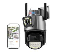 KJUEQ 4K 8MP 4X Zoom PTZ Camera Outdoor HD 4MP Dual-Lens Dual Screen Color Night Vision AI Auto Tracking Video Surveillance(4MP Add 64G SD Card)