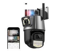 KJUEQ 4K 8MP HD PTZ Camera Dual-Lens Dual Screen Outdoor Camera AI Auto Tracking 4MP Video Surveillance Police Light Alarm(8MP Add 32G SD Card)