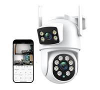 KJUEQ 4K 8MP PTZ Camera Dual Lens Dual Screen 4X Digital Zoom IP Camera 4MP HD Auto Tracking Outdoor CCTV Surveillance(4MP Add 128G SD Card)