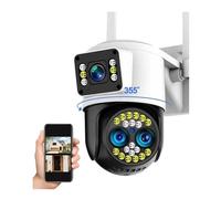 KJUEQ 4K 8MP Three Lens Dual Screens 10X Zoom PTZ Camera Two Way Audio Color Night Vision Auto Tracking Outdoor IP Camera(8MP Camera 32GB)