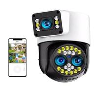 KJUEQ 4K 8MP Three Lens PTZ Dual Screens 10X Optical Zoom Color Night Vision Auto Tracking Outdoor Surveillance IP Camera(4MP Camera 128GB)